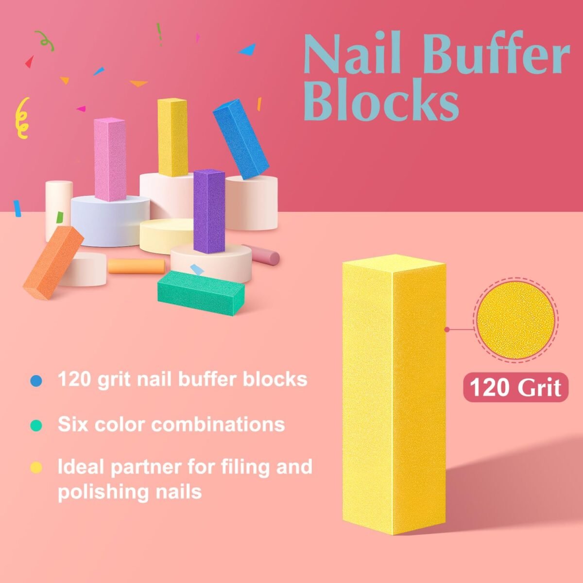MORGLES Nail Files and Buffers, Natural and Acrylic Nail Care Kit, 6 Pcs 100/180 Grit File, 6 Pcs Rectangular Buffer Blocks and 2 Brushes - Image 4