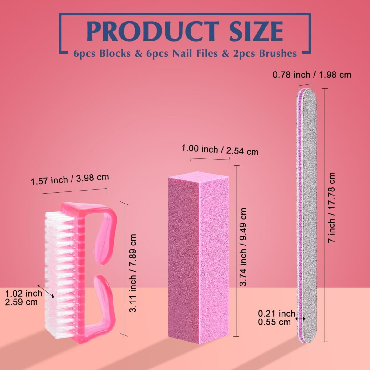 MORGLES Nail Files and Buffers, Natural and Acrylic Nail Care Kit, 6 Pcs 100/180 Grit File, 6 Pcs Rectangular Buffer Blocks and 2 Brushes - Image 8