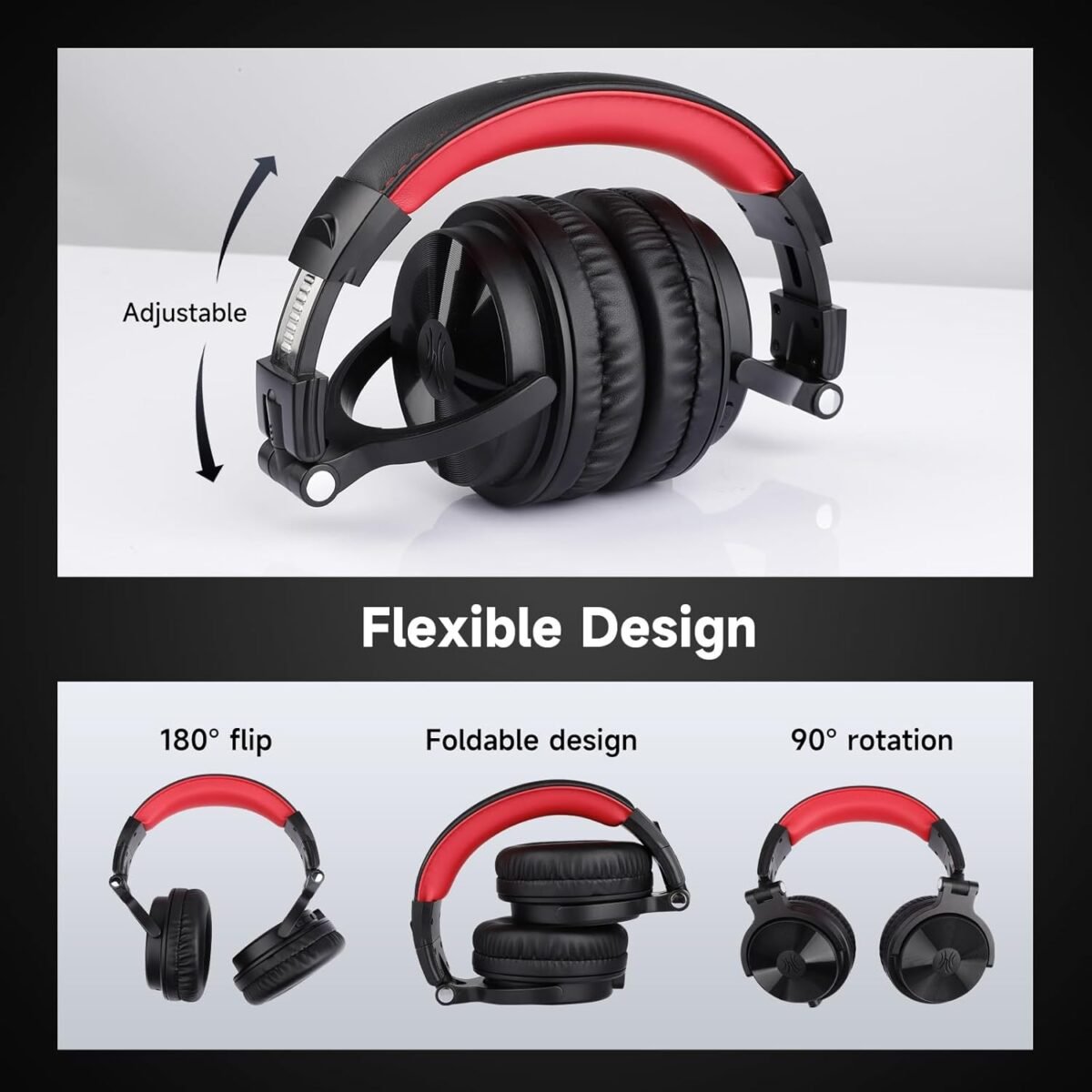 OneOdio Bluetooth Over Ear Headphones, 110 Hrs Wireless/Wired Stereo Sound Foldable Headsets with Deep Bass 50mm Neodymium Drivers for PC/Phone/Tablet - Studio Wireless Pro C, Red - Image 6