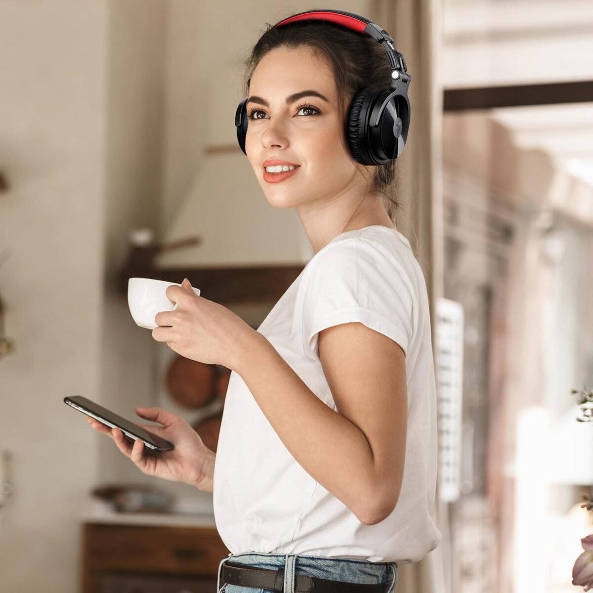 OneOdio Bluetooth Over Ear Headphones, 110 Hrs Wireless/Wired Stereo Sound Foldable Headsets with Deep Bass 50mm Neodymium Drivers for PC/Phone/Tablet - Studio Wireless Pro C, Red - Image 7