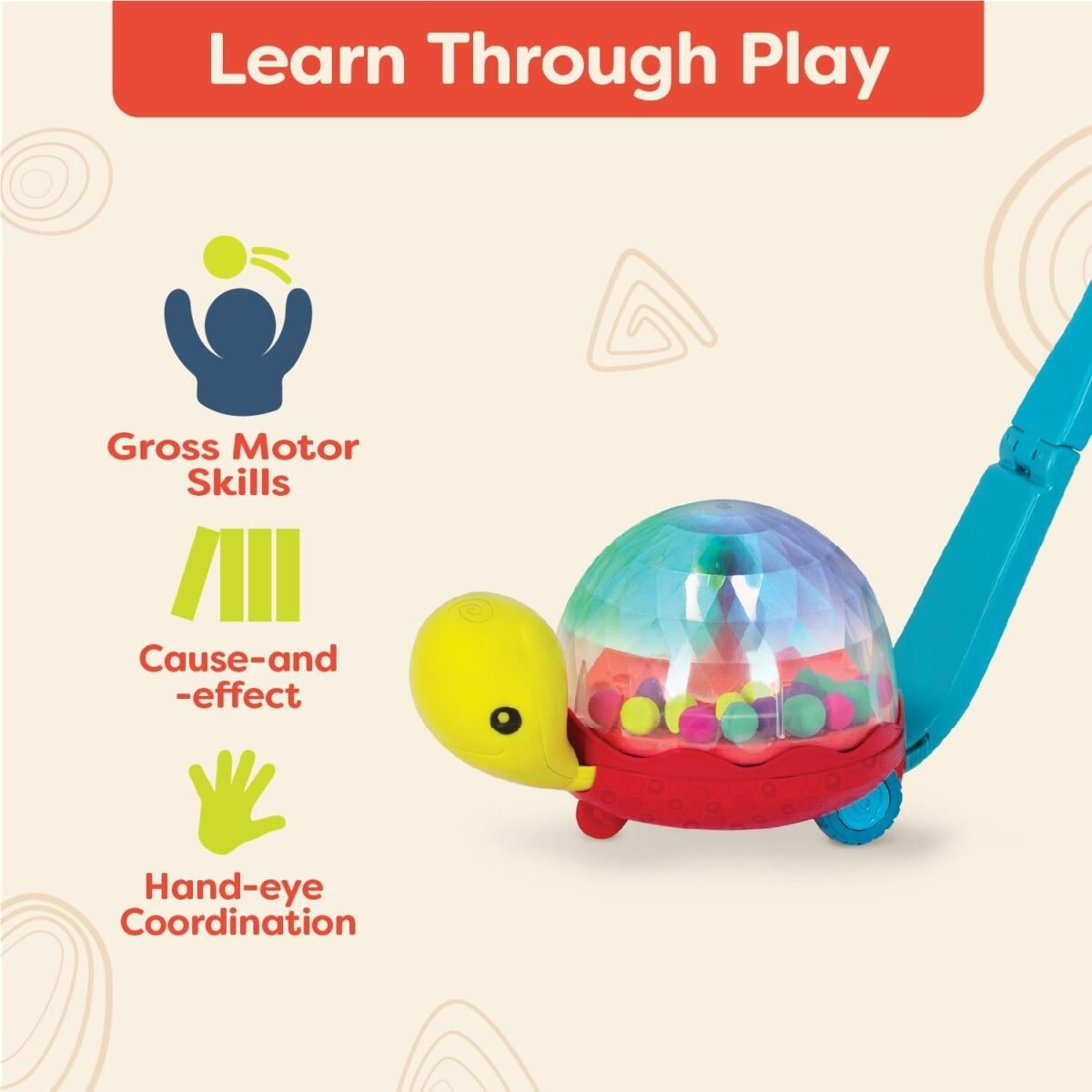 B. toys – Ball Popper & Walker – Push Toy for Baby, Toddler – Light – Up Turtle Toy for Crawling Or Walking – Removable Handle – 1 Year + – Walk ‘n’ POP! - Image 9