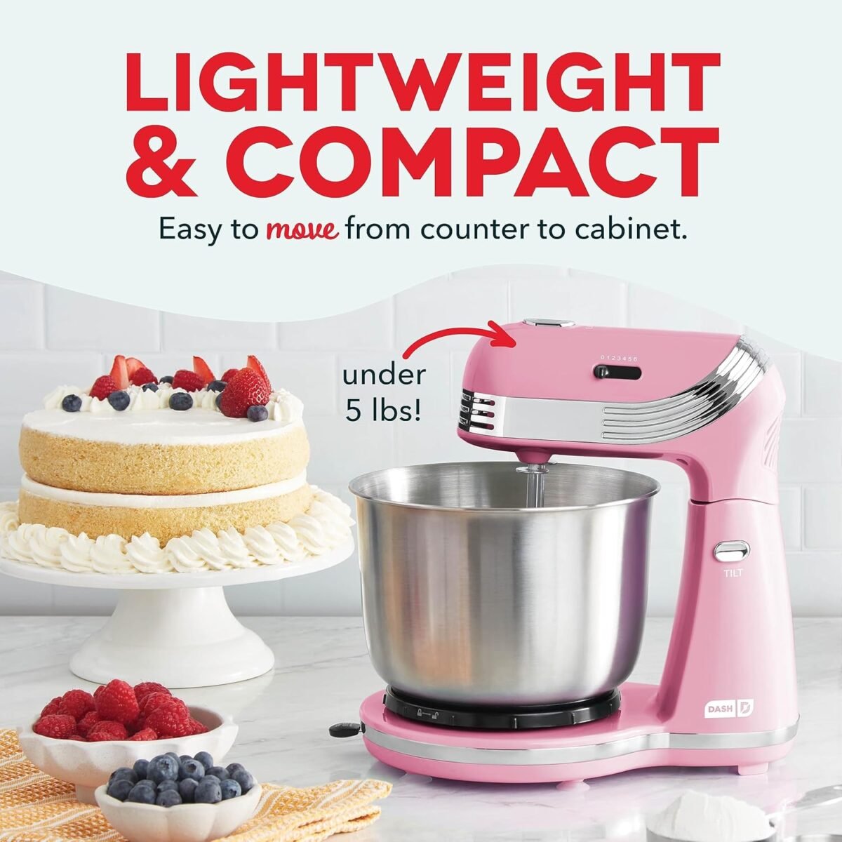 Dash Stand Mixer (Electric Mixer for Everyday Use): 6 Speed Stand Mixer with 3 Quart Stainless Steel Mixing Bowl, Dough Hooks & Mixer Beaters for Dressings, Frosting, Meringues & More - Pink - Image 3
