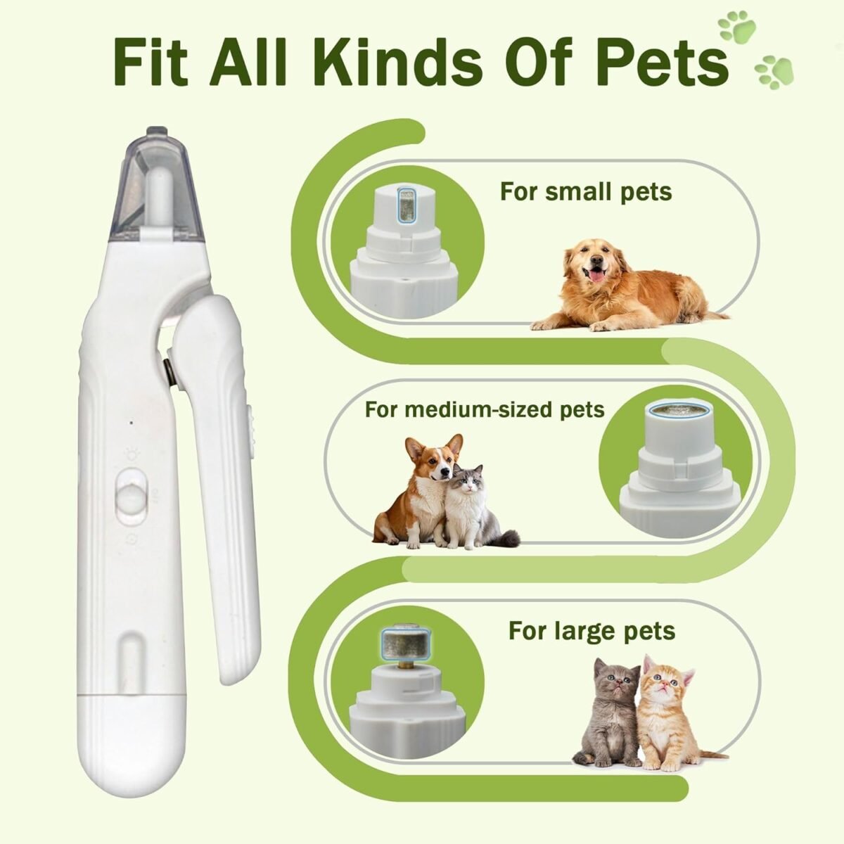 2-in-1 Dog Nail Grinder & Dog Nail Clippers Trimmers for Large Medium Small Dogs Cats Pets Claw Trimmer with LED Lights (White) - Image 3