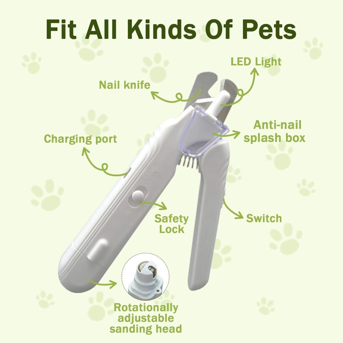 2-in-1 Dog Nail Grinder & Dog Nail Clippers Trimmers for Large Medium Small Dogs Cats Pets Claw Trimmer with LED Lights (White) - Image 4
