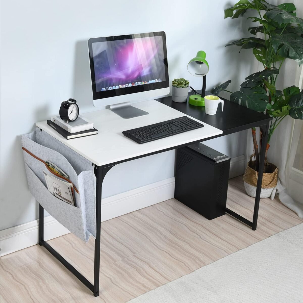 47 inch Study Storage Bag Space Saving for Home Office, Modern Simple Style PC Metal Frame Computer Desk, Writing Table, Black, White - Image 5