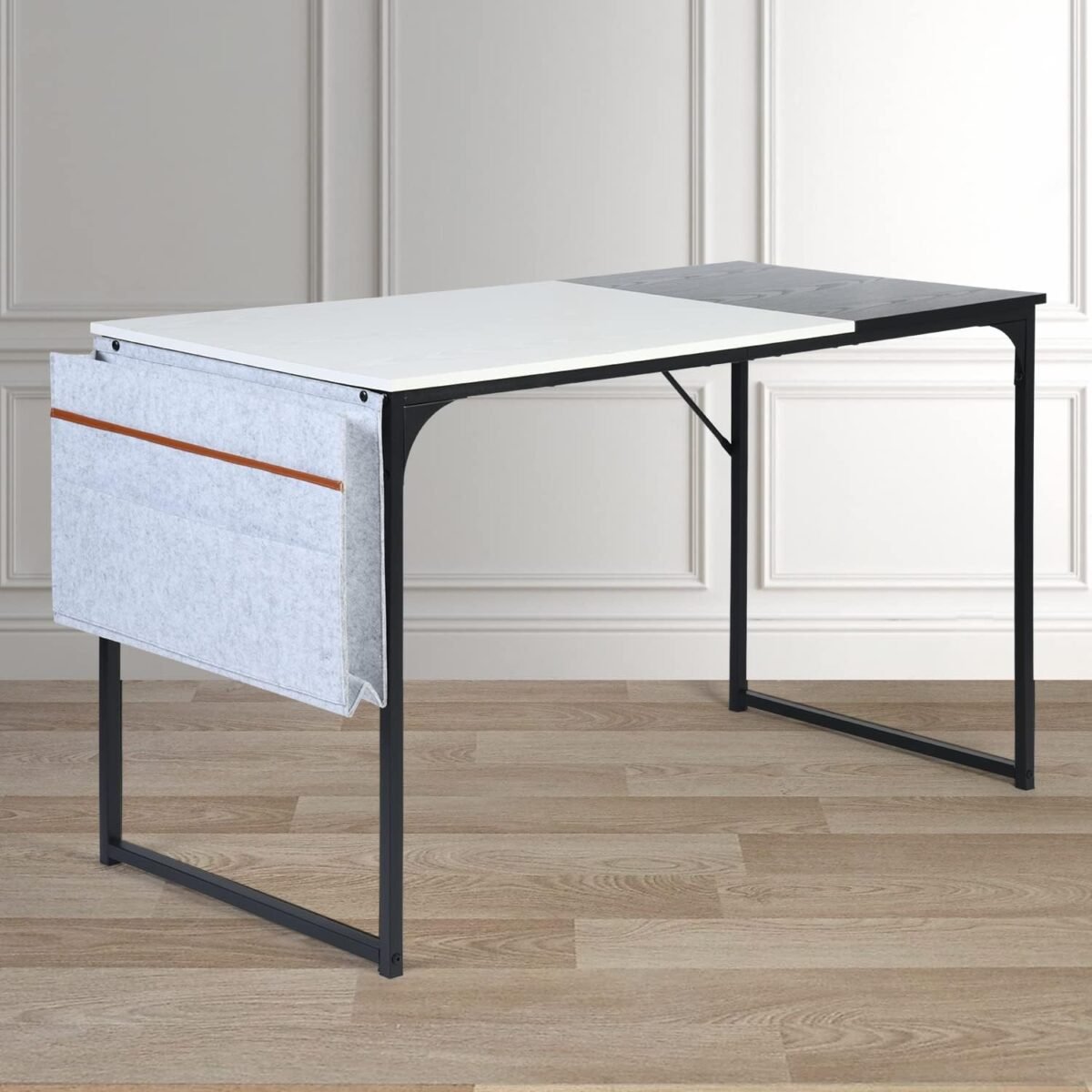 47 inch Study Storage Bag Space Saving for Home Office, Modern Simple Style PC Metal Frame Computer Desk, Writing Table, Black, White - Image 7