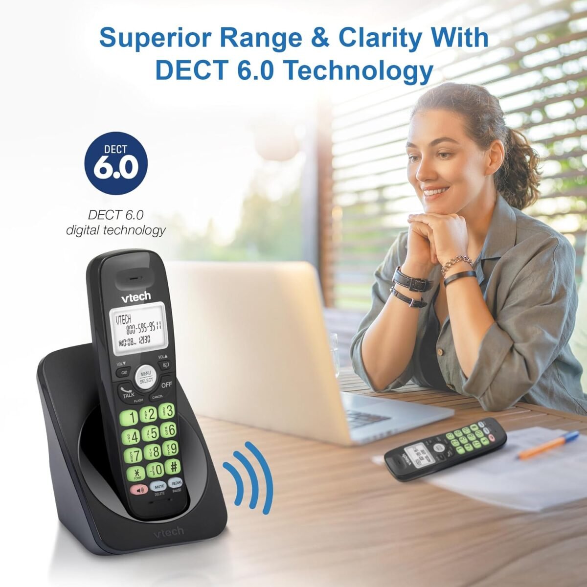 [New] VTech VG131-11 DECT 6.0 Cordless Phone - Bluetooth Connection, Blue-White Display, Big Buttons, Full Duplex, Caller ID, Easy Wall Mount, 1000ft Range (Black) - Image 6