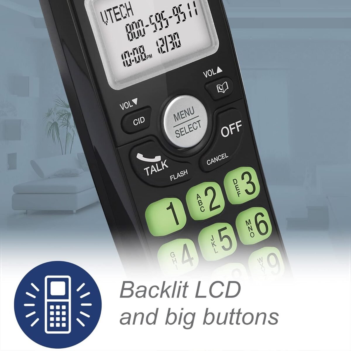 [New] VTech VG131-11 DECT 6.0 Cordless Phone - Bluetooth Connection, Blue-White Display, Big Buttons, Full Duplex, Caller ID, Easy Wall Mount, 1000ft Range (Black) - Image 7