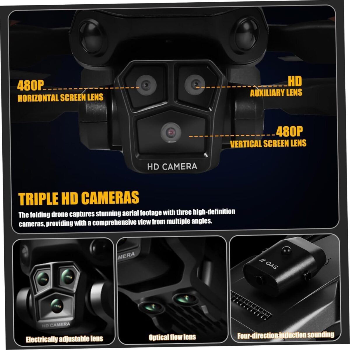 4k Drone with 3 Cameras Foldable Design Easy Operation for Beginners Adults Black Grey - Image 6
