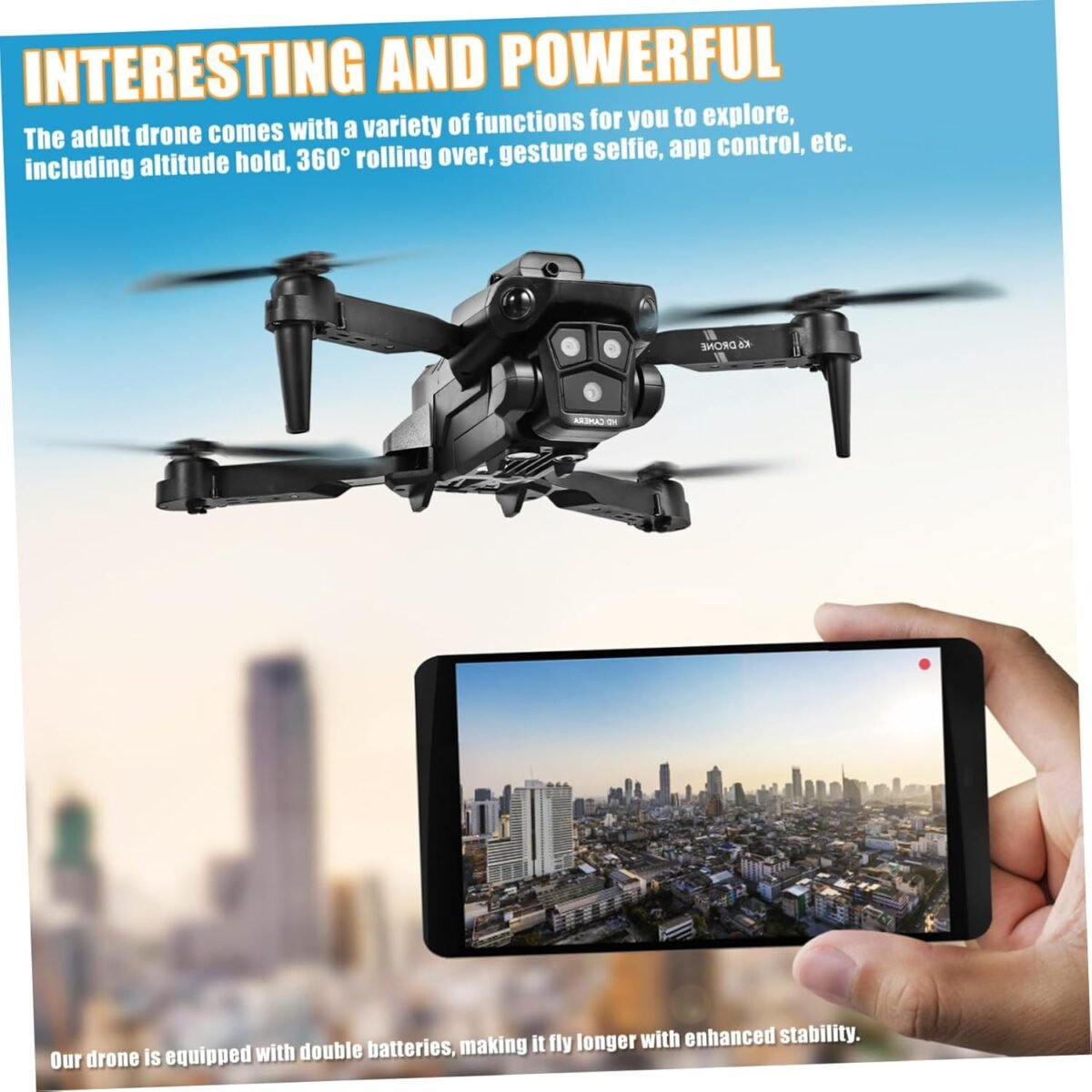 4k Drone with 3 Cameras Foldable Design Easy Operation for Beginners Adults Black Grey - Image 7