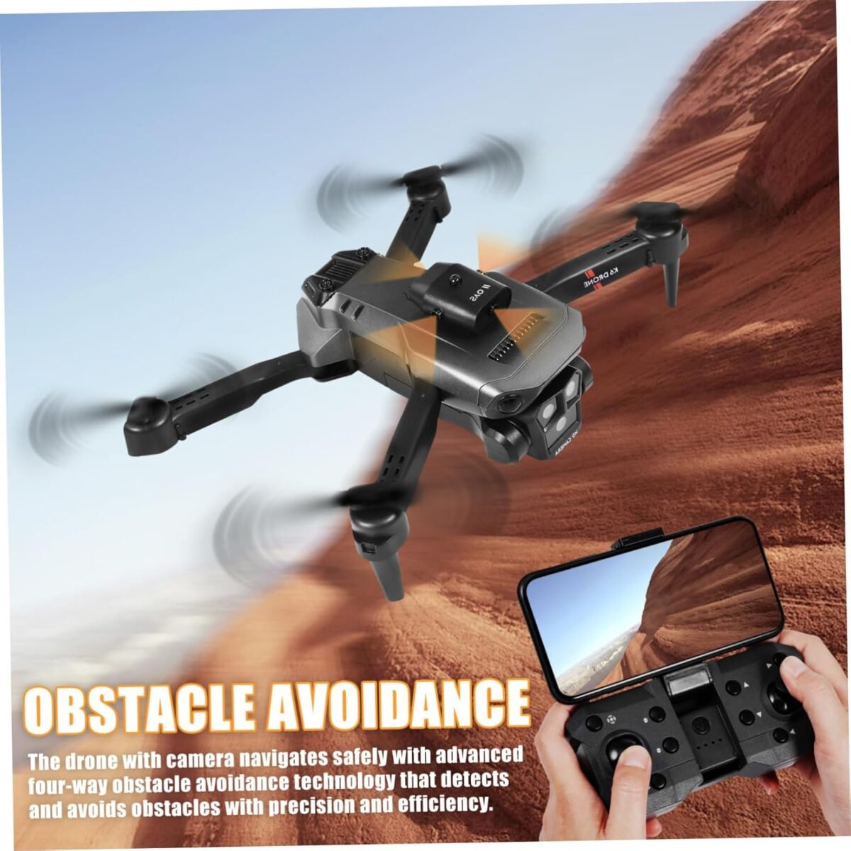 4k Drone with 3 Cameras Foldable Design Easy Operation for Beginners Adults Black Grey - Image 8