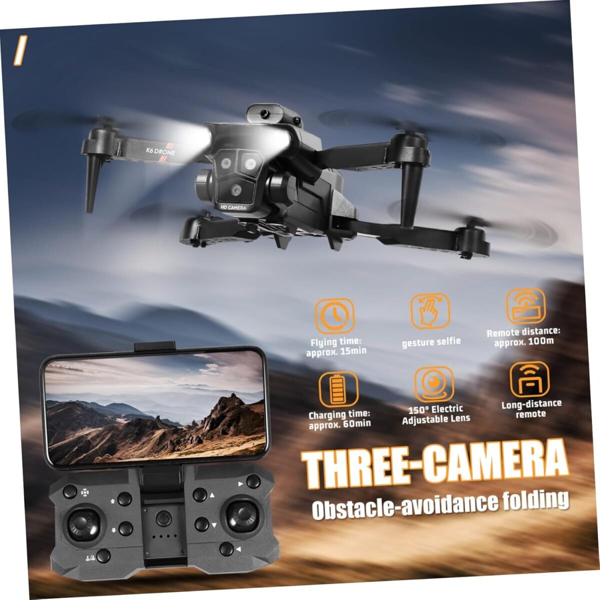 4k Drone with 3 Cameras Foldable Design Easy Operation for Beginners Adults Black Grey - Image 9