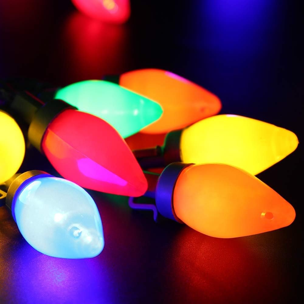 C7 Bulbs Christmas String Lights with Remote - 50 LED 26ft Battery String Lights - Fairy Christmas Lighting for Outdoor Yard Wreath House Party Xmas Tree Christmas Decorations - Multi Color - Image 3