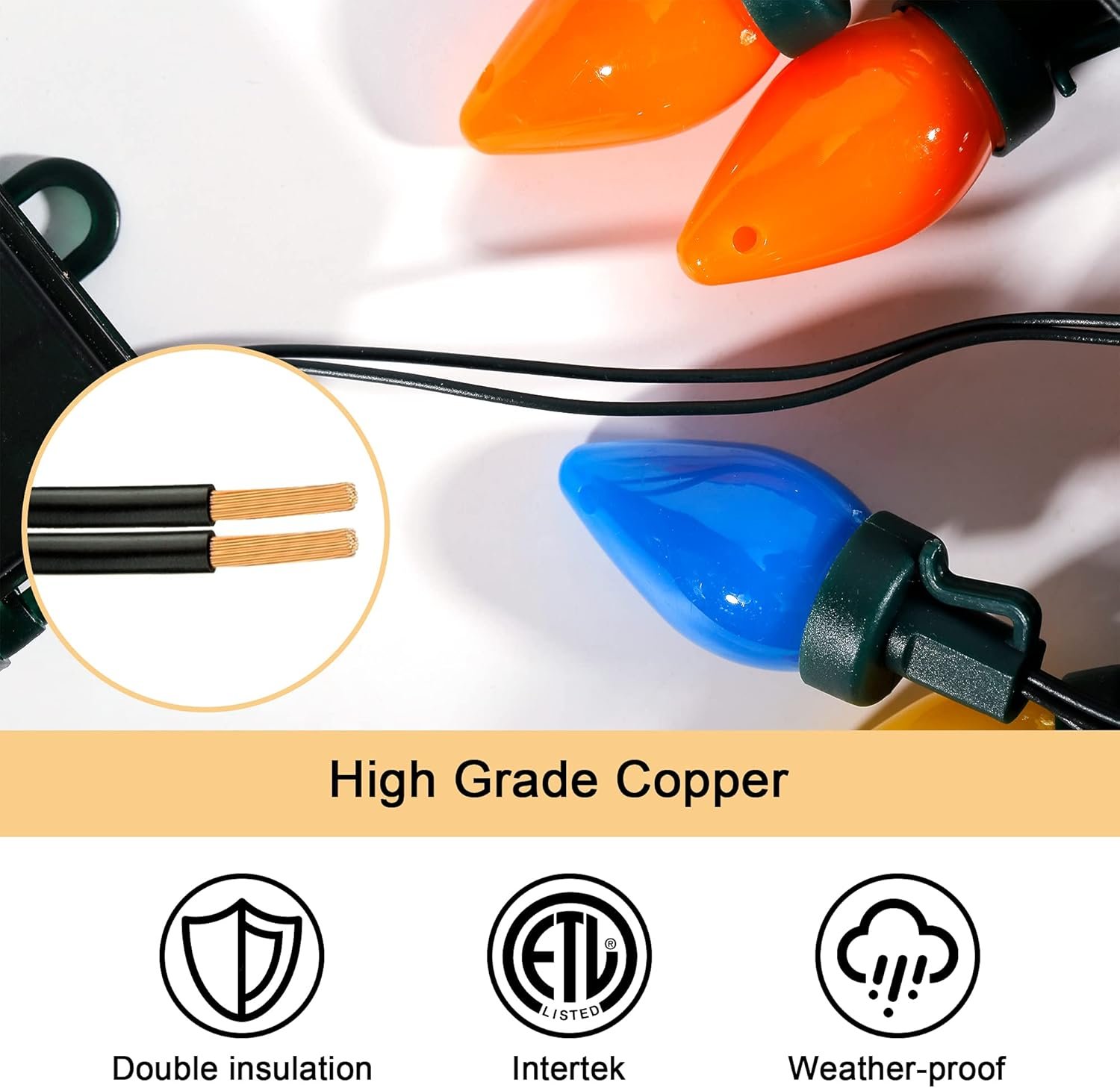 C7 Bulbs Christmas String Lights with Remote - 50 LED 26ft Battery String Lights - Fairy Christmas Lighting for Outdoor Yard Wreath House Party Xmas Tree Christmas Decorations - Multi Color - Image 6