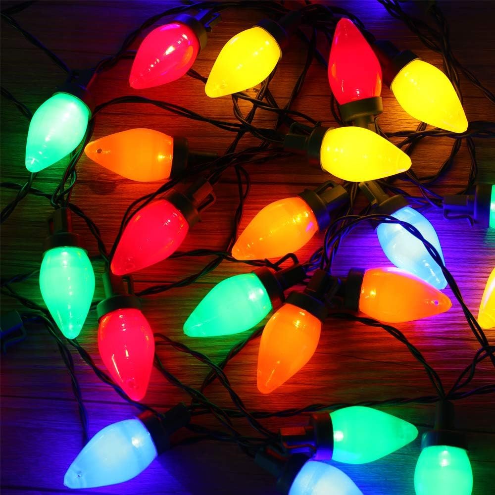 C7 Bulbs Christmas String Lights with Remote - 50 LED 26ft Battery String Lights - Fairy Christmas Lighting for Outdoor Yard Wreath House Party Xmas Tree Christmas Decorations - Multi Color - Image 7