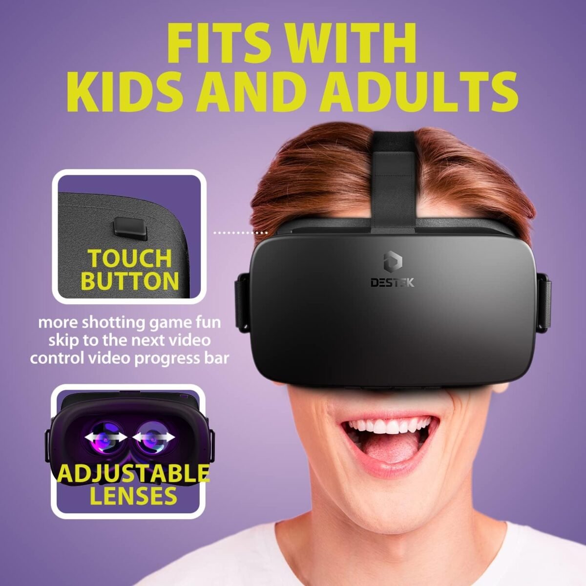 DESTEK V5 VR Headset for Phone with Controller, Anti-Blue Eyes Protected HD Lenses, 110° FOV Virtual Reality Headsets VR Goggles for iPhone 16/15/14/13/12/11, Samsung, Android - Black - Image 5