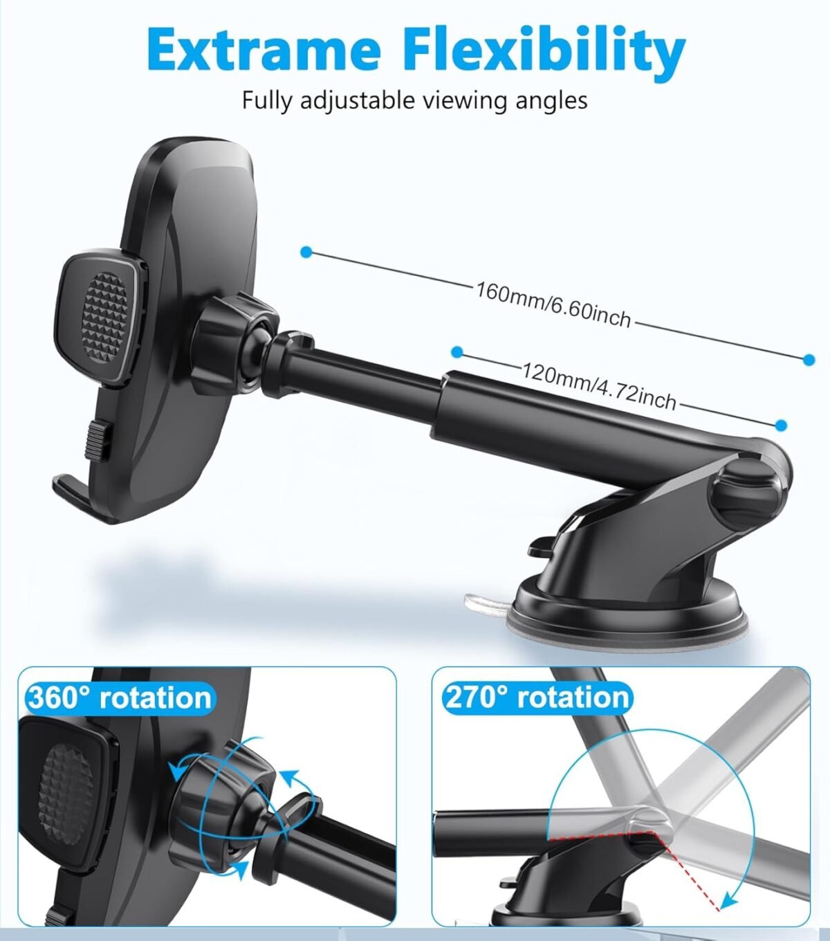 Car Cell Phone Holder for Dashboard, Universal Phone Mount with Suction Cup for Car, Compatible with iPhone/Android - Image 4