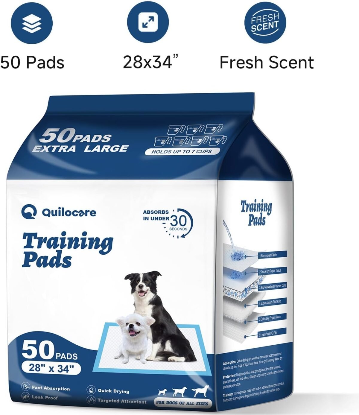 50 Count 28” x 34” XL Disposable Dog Pee Pads, Super Absorbent Leakproof Quick Drying Puppy Pee Pads for Dogs, Extra Large Disposable Dog Training Pads - Image 8