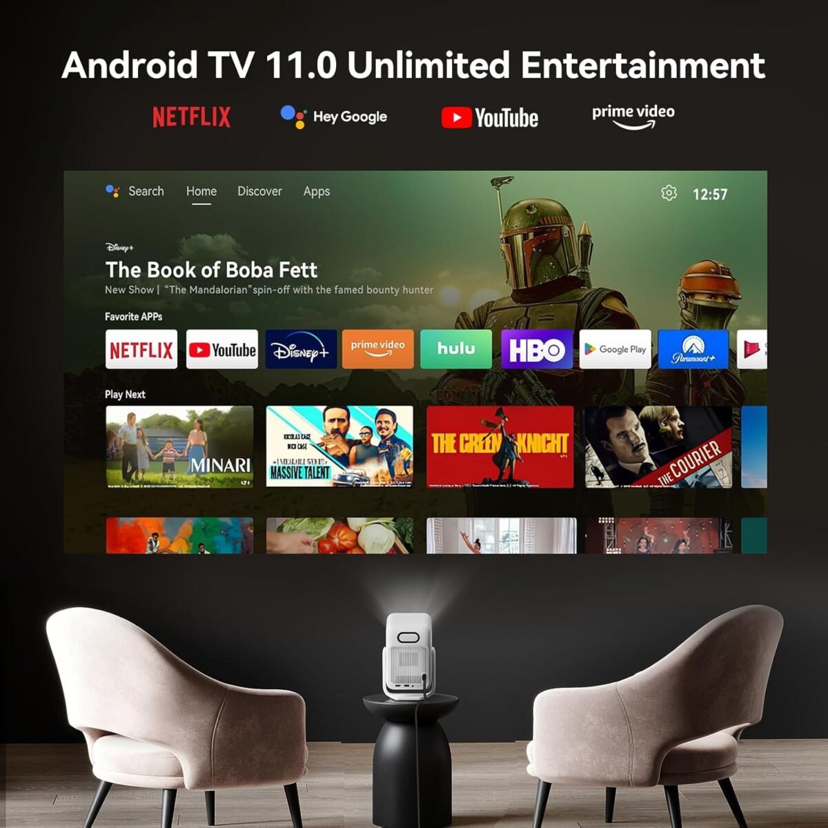 [Android TV 11.0 & Native 1080P] Wanbo T2 Ultra Smart Mini Projector with WiFi and Bluetooth, 120° Adjustable Stand, Auto Focus, 500 ANSI Outdoor Proyector, Built-in Streaming Apps & Google Store - Image 3