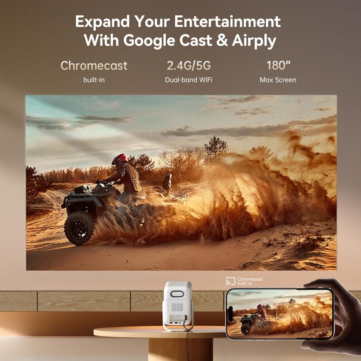 [Android TV 11.0 & Native 1080P] Wanbo T2 Ultra Smart Mini Projector with WiFi and Bluetooth, 120° Adjustable Stand, Auto Focus, 500 ANSI Outdoor Proyector, Built-in Streaming Apps & Google Store - Image 7