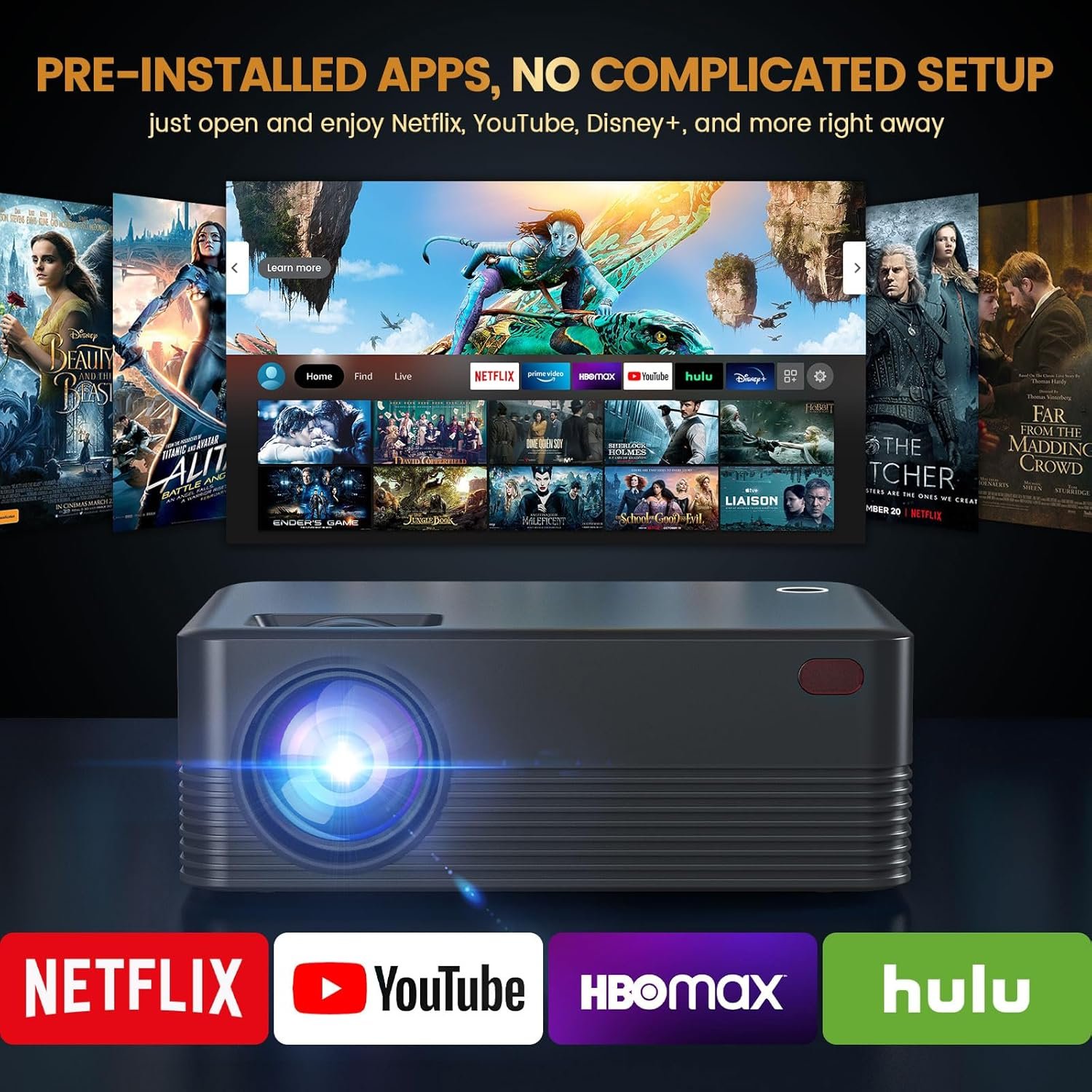 Mini Projector, 4K Portable Video Projector with WiFi & Bluetooth, Movie Projector Supports 8K with Android System, Auto Keystone Correction, 40"-200" Screen Video Projector, with HDMI2.0 Cable - Image 4