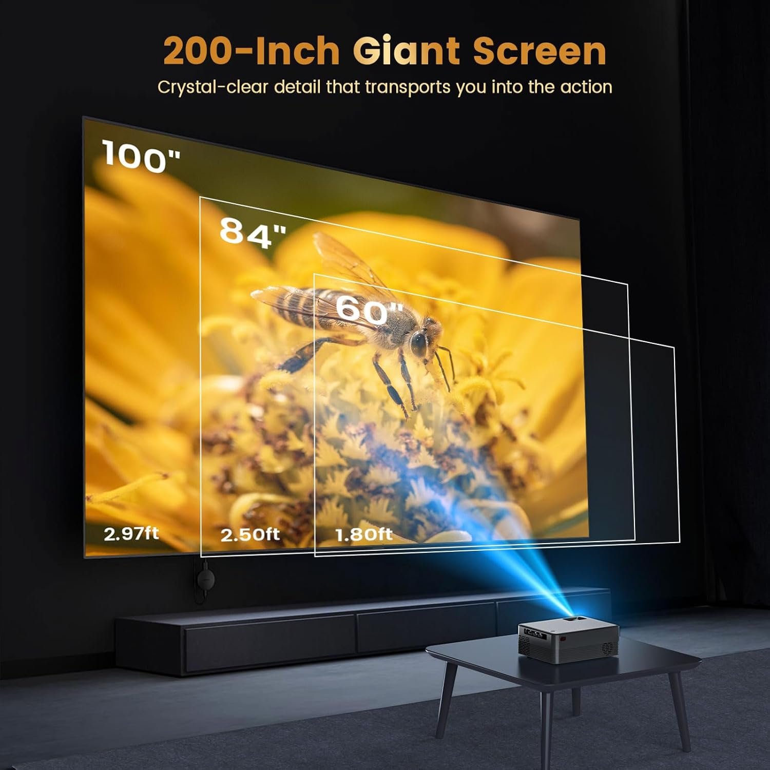 Mini Projector, 4K Portable Video Projector with WiFi & Bluetooth, Movie Projector Supports 8K with Android System, Auto Keystone Correction, 40"-200" Screen Video Projector, with HDMI2.0 Cable - Image 8