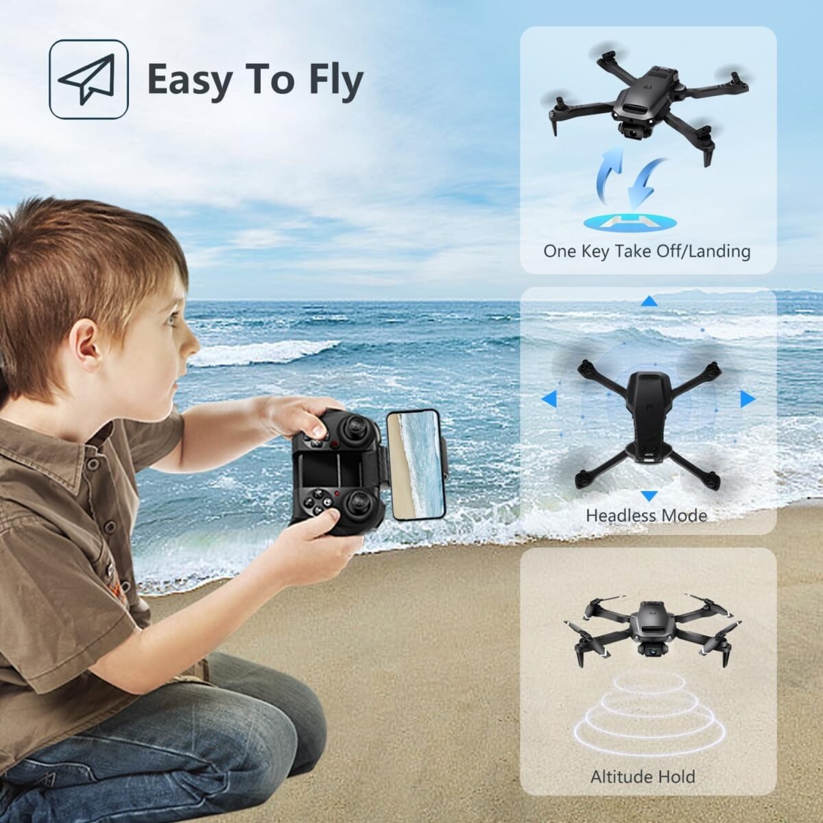 4DRC V36 Drone with Camera for Adults, 1080P HD FPV WiFi Drones for Kids, RC Quadcopter Helicopter Beginners, Voice Start, Waypoint Fly, Gesture Selfie,Toys Gifts for Boys Girls,Black - Image 4