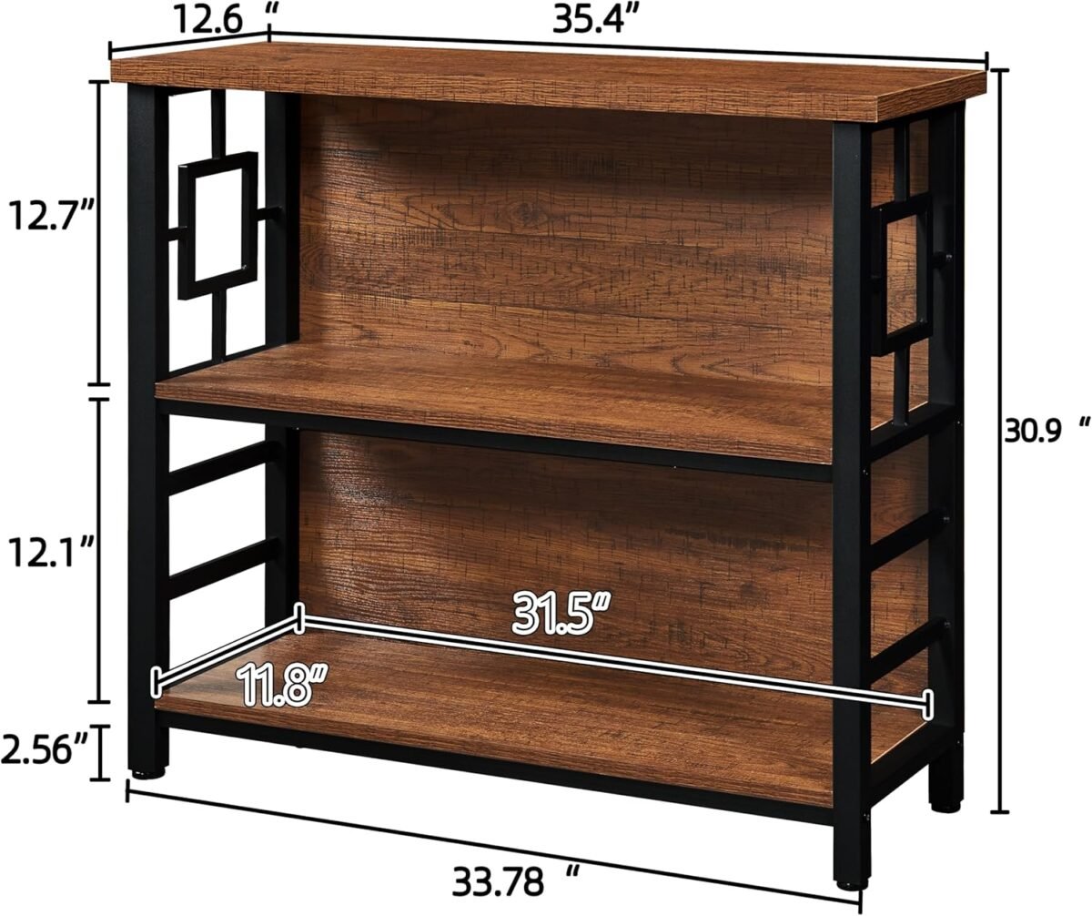HOMISSUE Book Shelf, 3 Tier Deep Bookshelf with Storage, Engineered Wood and Metal Shelf Bookcase, Low Short Bookcases for Small Space, Living Room, Bedroom, Office, Rustic Brown - Image 3