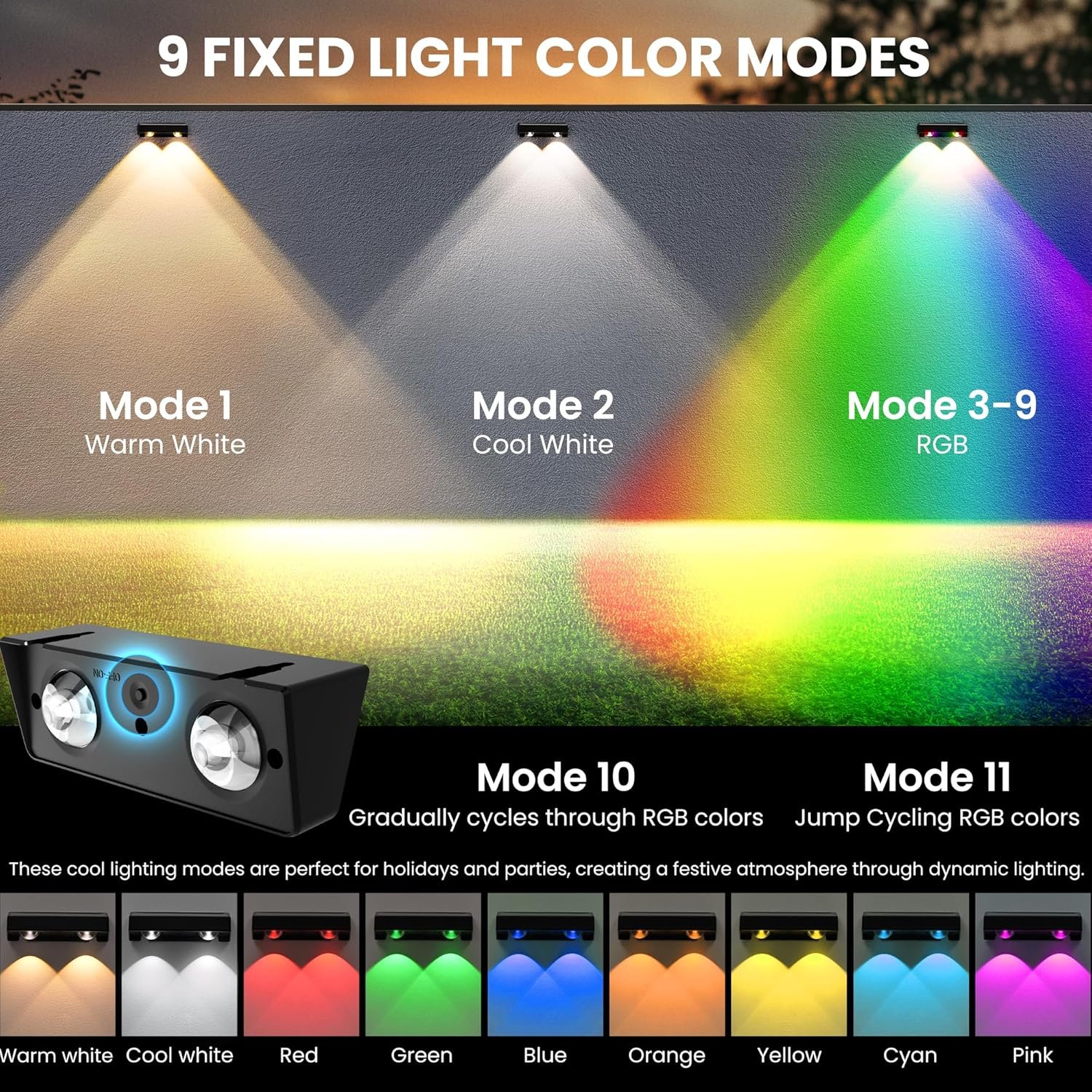 SOLPEX Solar Fence Lights Outdoor, 9 Fixed Colors ＆ Color Changing Fence Solar Lights Outdoor Waterproof IP65, LED Deck Lighting for Backyard Wall Step Patio Railing Pool Porch (8 Pack) - Image 4