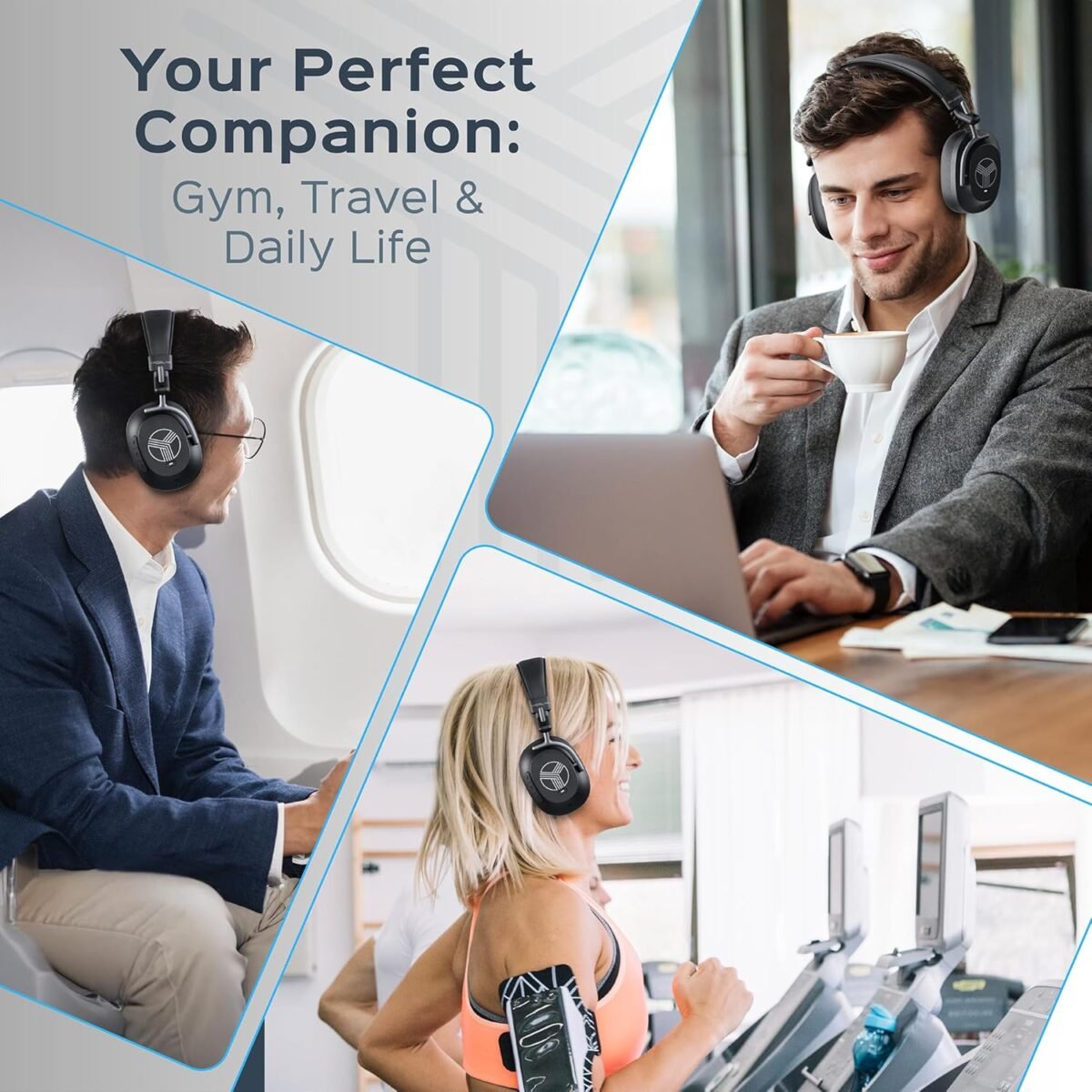 TREBLAB U5 - Hybrid Active Noise Cancelling Headphones Over-Ear Bluetooth 5.3, 55H Battery, Deep Bass, Multipoint, IPX4, Foldable, Mic for Calls, Wireless Headphones Foldable for Travel, Gym, Work - Image 9