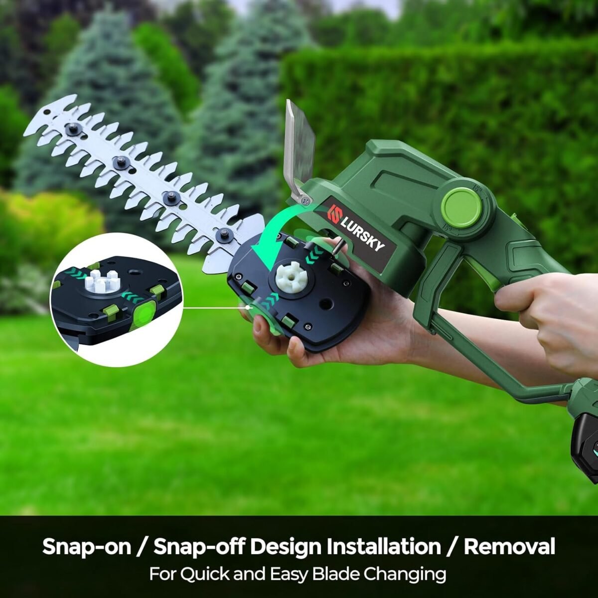 Cordless Hedge Trimmer with Battery - 2-in-1 21V Grass Shears Handheld, Electric Shrub Trimmer Kit for Garden, Yard and Lawn, Charger Included (Forest Green) - Image 6