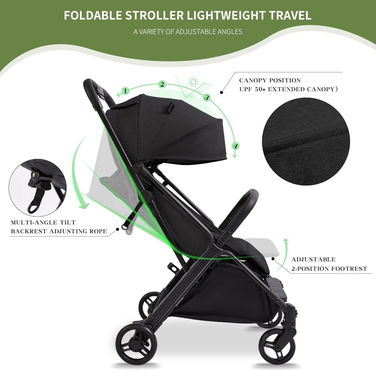 COOL KIDS Travel Stroller， Umbrella Stroller with Automatic Fold,Baby Strollers with Pop Out Sun Canopy,Baby Airplane Travel Essentials(Black) - Image 4