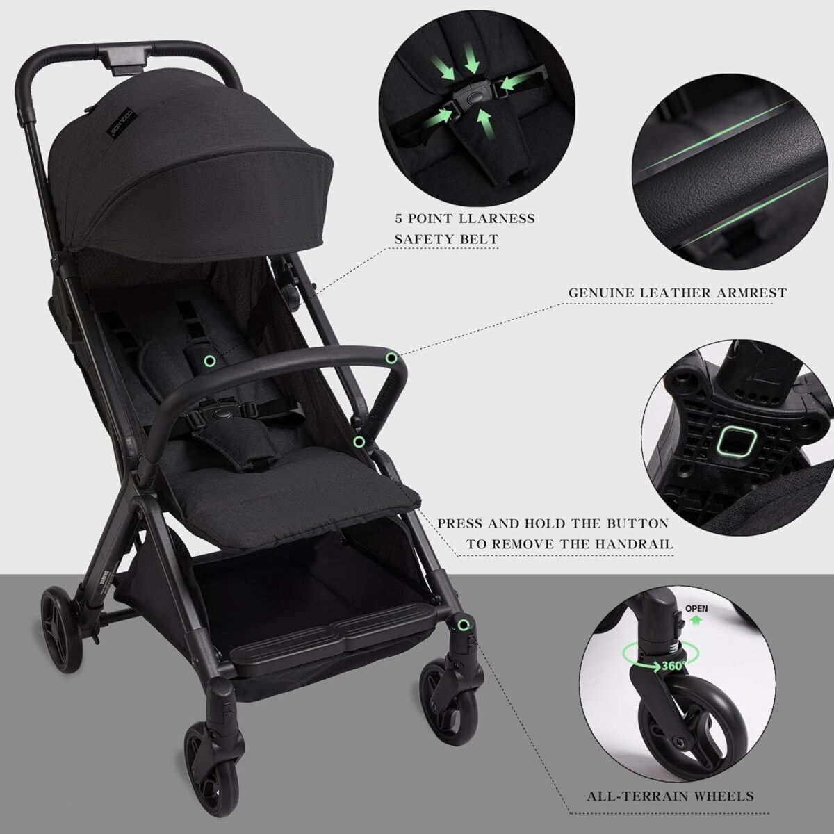 COOL KIDS Travel Stroller， Umbrella Stroller with Automatic Fold,Baby Strollers with Pop Out Sun Canopy,Baby Airplane Travel Essentials(Black) - Image 5