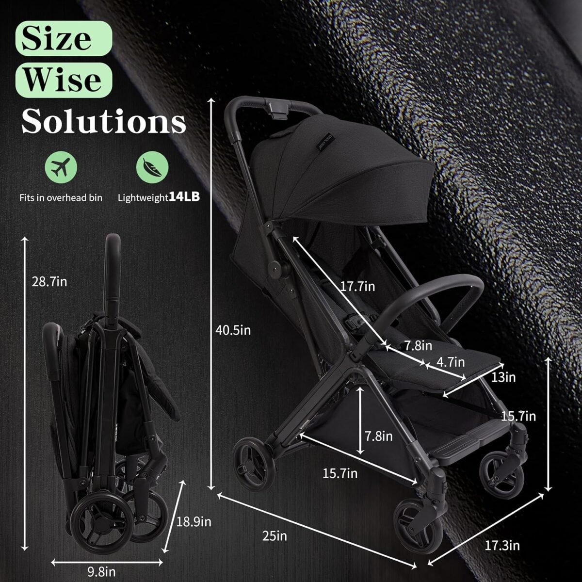 COOL KIDS Travel Stroller， Umbrella Stroller with Automatic Fold,Baby Strollers with Pop Out Sun Canopy,Baby Airplane Travel Essentials(Black) - Image 7