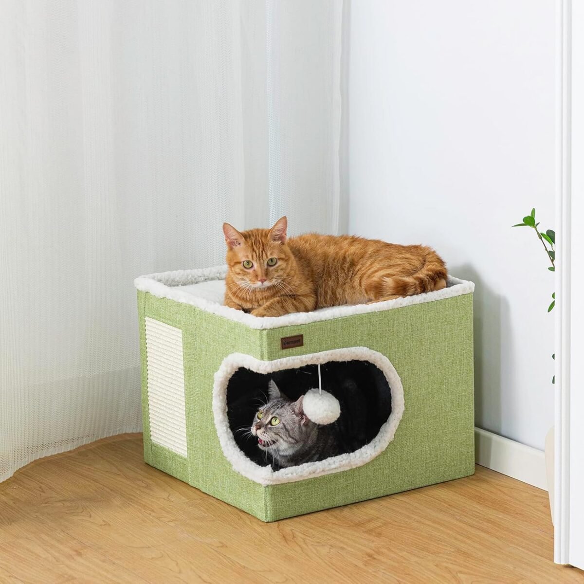 Cat Bed for Indoor Cats Cube House, Covered Cat Cave Beds & Furniture with Scratch Pad and Hideaway Tent, Cute Modern Cat Condo for Multi Small Pet Large Kitten Kitty, Green - Image 4