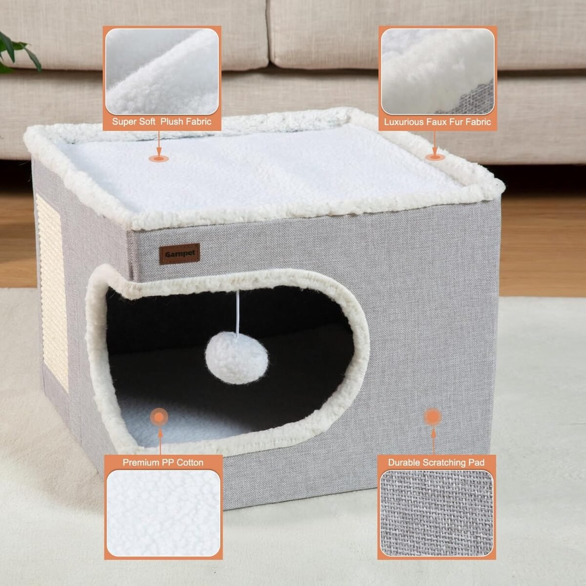 Cat Bed for Indoor Cats Cube House, Covered Cat Cave Beds & Furniture with Scratch Pad and Hideaway Tent, Cute Modern Cat Condo for Multi Small Pet Large Kitten Kitty, Green - Image 6
