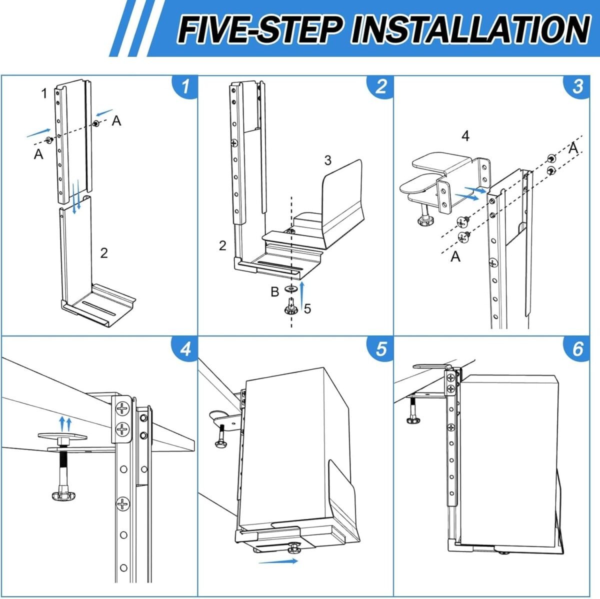 Adjustable Clamp Mount on Desk for PC Tower - No Drilling, Height Adjustable from 13.2" to 21.6", Width Adjustable from 5.5" to 9.8", Heavy Duty Under Desk Computer Mount, Computer Mount for Desk - Image 9