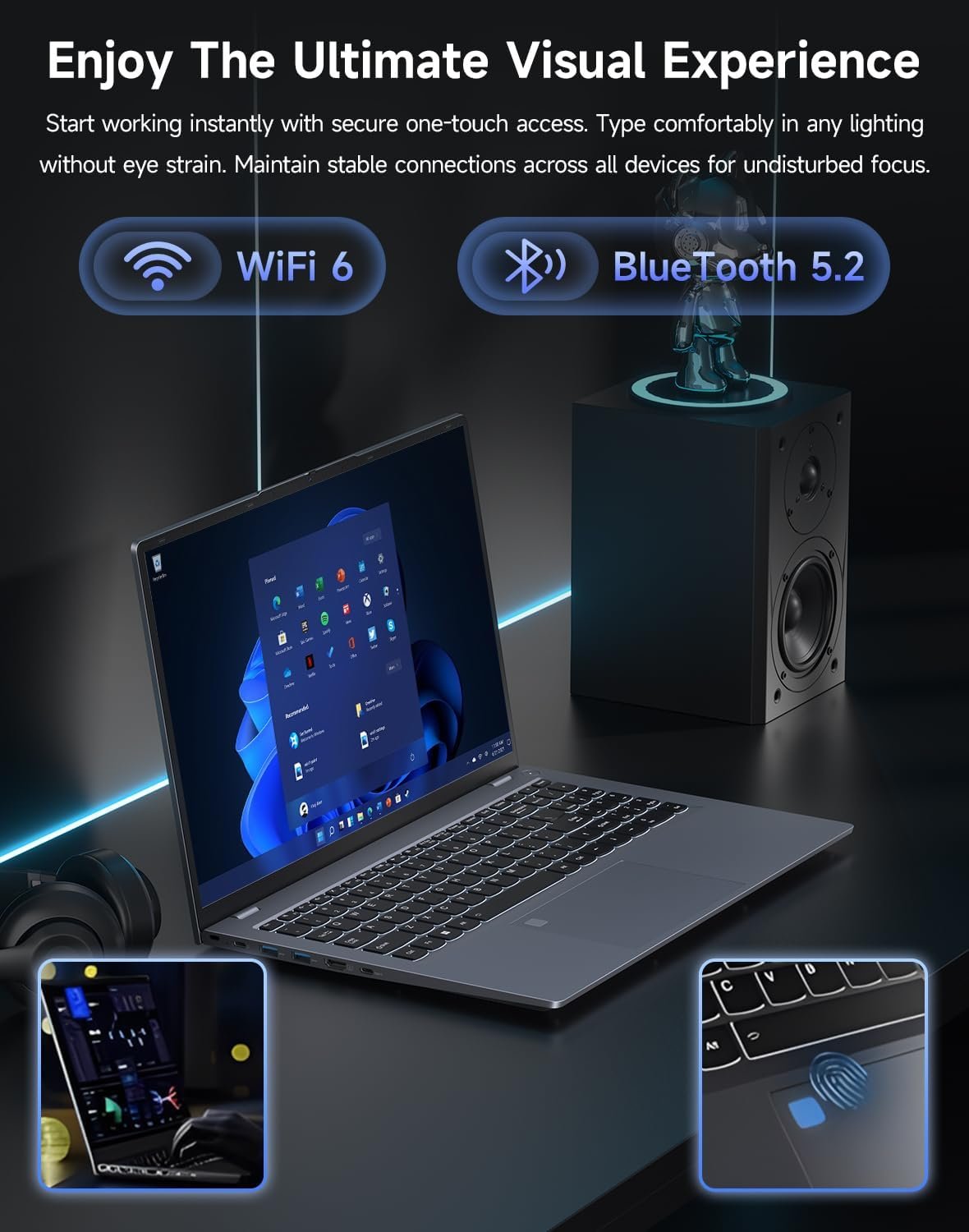 15.6" Gaming-Laptop-Computer, 12th Inter 12-Core i5-1240P (Beat i5-12450H, Up to 4.4GHz) 16GB DDR4 512GB SSD, Windows 11 Laptop, FHD IPS Display,Fingerprint,Backlit,WiFi 6,BT5.2, 65W Type-C - Image 7