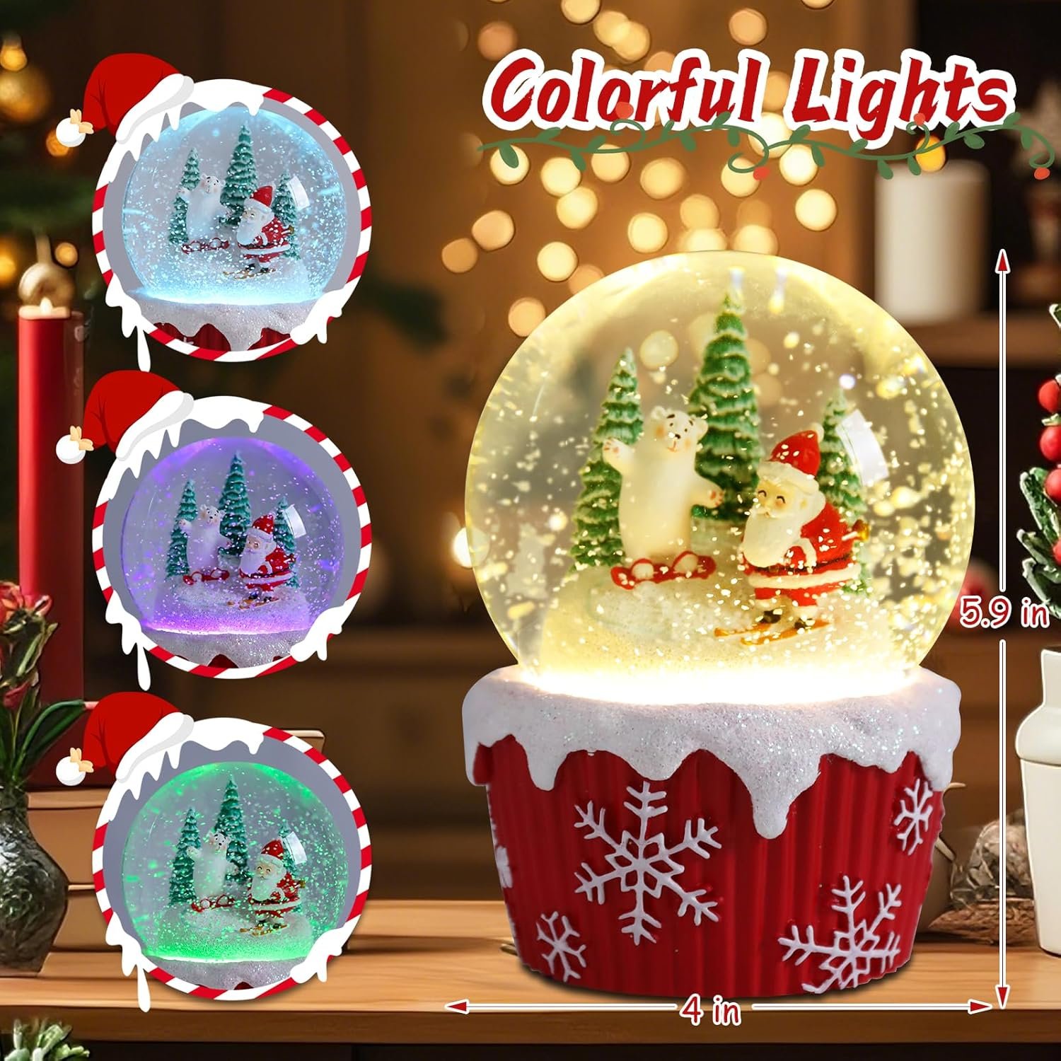 VCUTEKA Snow Globe, Christmas Snow Globe Color Changing Battery Operated Lighted Musical Snow Globes for Kids Gift and Home Décor - Image 3