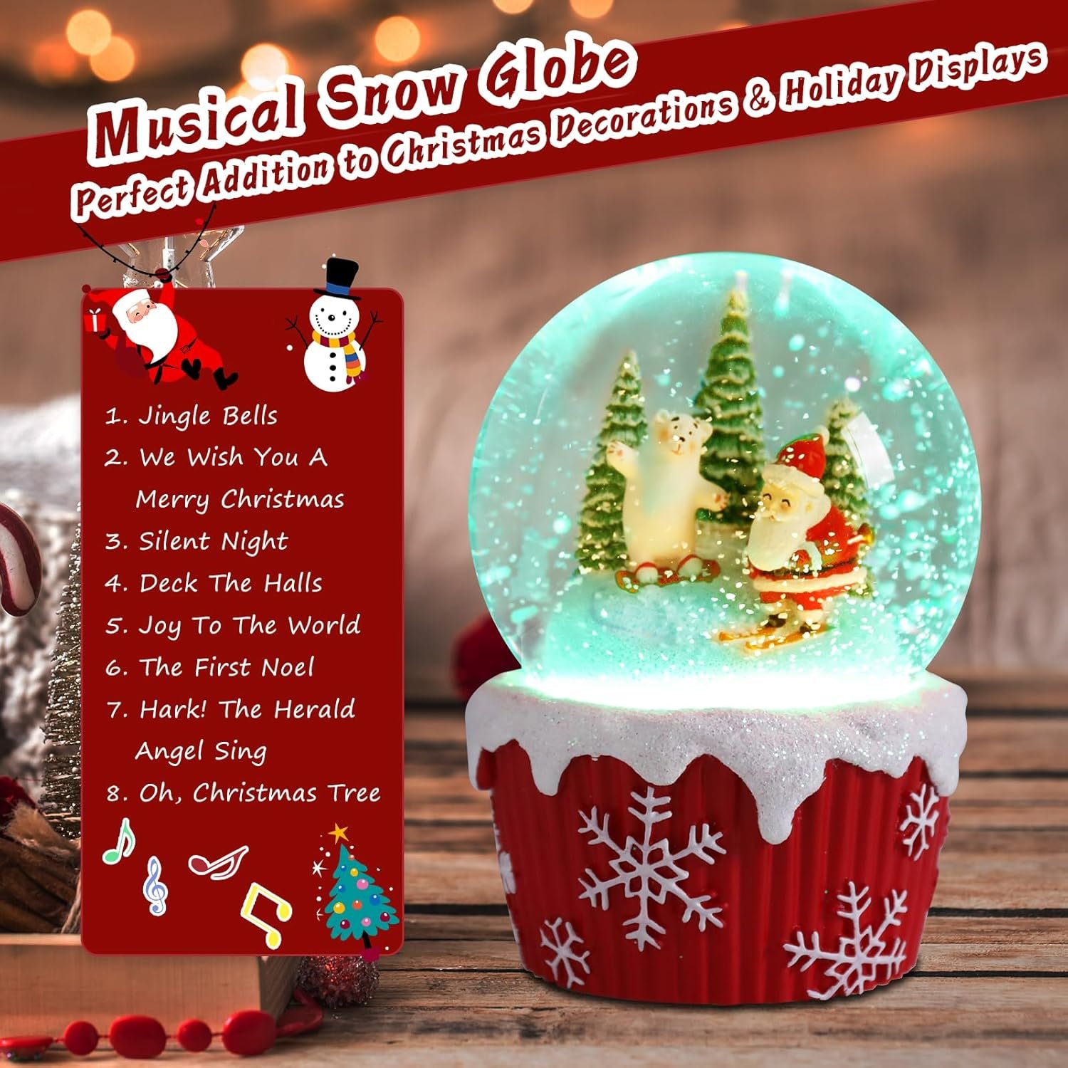 VCUTEKA Snow Globe, Christmas Snow Globe Color Changing Battery Operated Lighted Musical Snow Globes for Kids Gift and Home Décor - Image 4