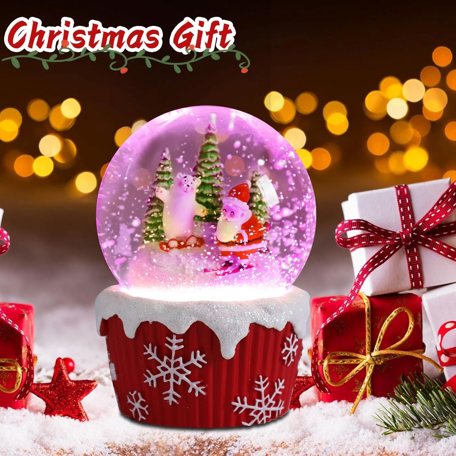 VCUTEKA Snow Globe, Christmas Snow Globe Color Changing Battery Operated Lighted Musical Snow Globes for Kids Gift and Home Décor - Image 6
