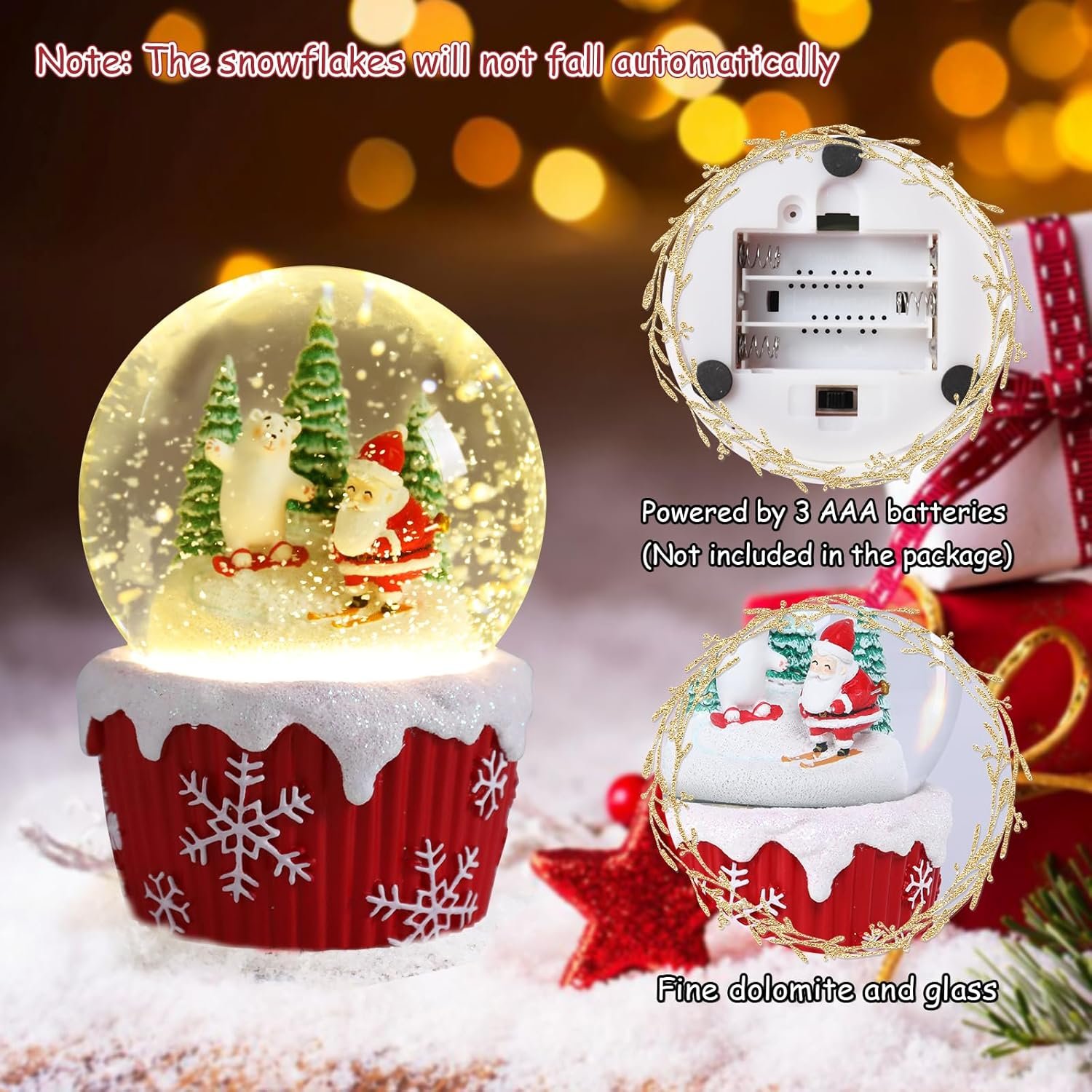 VCUTEKA Snow Globe, Christmas Snow Globe Color Changing Battery Operated Lighted Musical Snow Globes for Kids Gift and Home Décor - Image 7