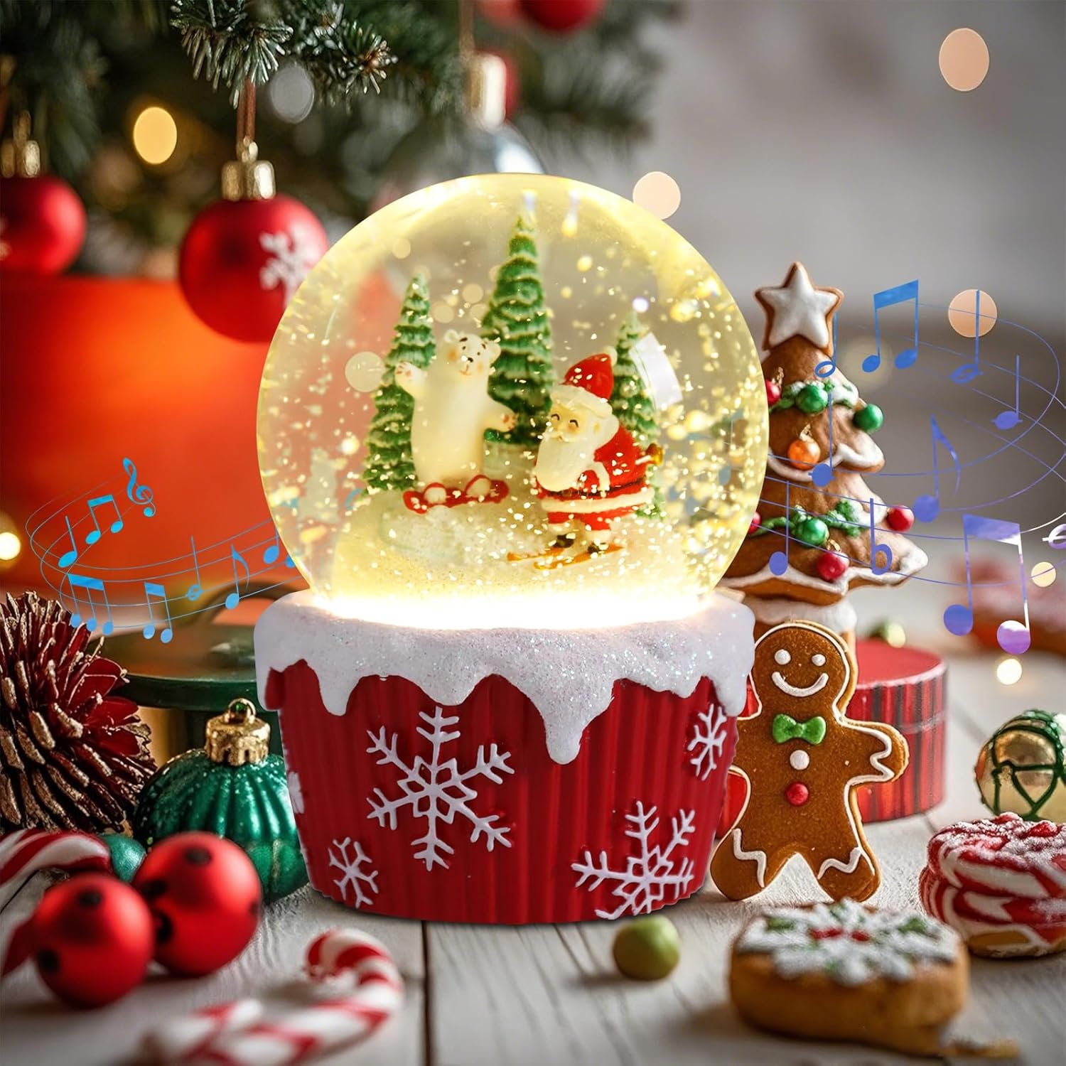 VCUTEKA Snow Globe, Christmas Snow Globe Color Changing Battery Operated Lighted Musical Snow Globes for Kids Gift and Home Décor - Image 8