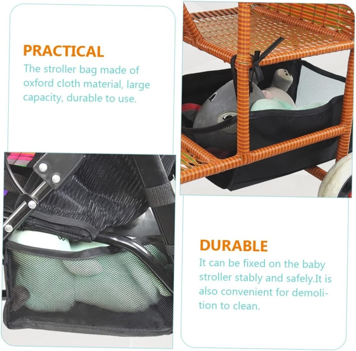 1pcs Stroller Car Stroller Stroller Storage Organizer Bag Baby Stroller Basket under Baby Trend Stroller Basket Wagon Storage Basket Replacement Storage Bags Stroller Hanging Pouch - Image 4