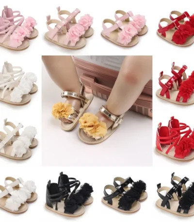 New Infant Baby Shoes Baby Boy Girl Shoes Toddler Flats Summer Sandal Flower Soft Rubber Sole Anti-Slip Crib Shoes First Walker 1