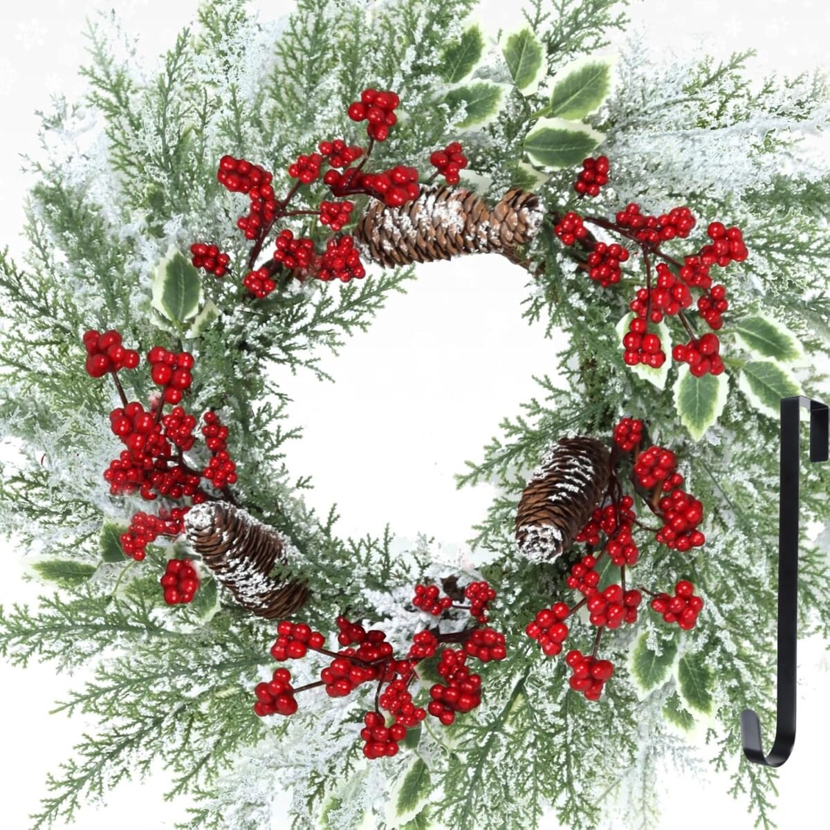 18 Inch Christmas Wreath with Pine Cones and Berries - For Front Door, Window, Wall, Party Decor - Image 2