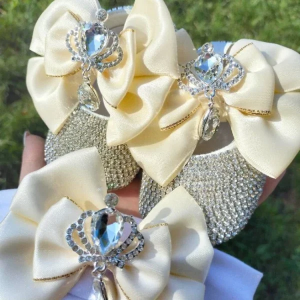 Dollbling Vintage Glitter Pink Chic Baby Name Luxury Diamond Shoes Headband Set Banquet Goddauther Christmas Gift Crib Shoes