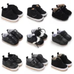 Spring and Autumn Four Seasons Black Versatile Sports Shoes for Boys aged 0-12 Months with Rubber soles and Non slip Walking Sho