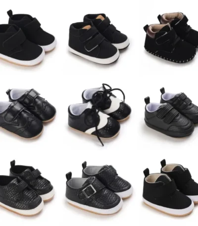Spring and Autumn Four Seasons Black Versatile Sports Shoes for Boys aged 0-12 Months with Rubber soles and Non slip Walking Sho 1