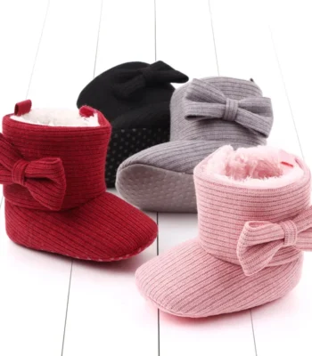 Baby Ankle-covered Boots Cute Bowknot Warm Lining Winter Infant First Walking Shoes for Baby Girls Soft Cotton Sole Baby Likes 1